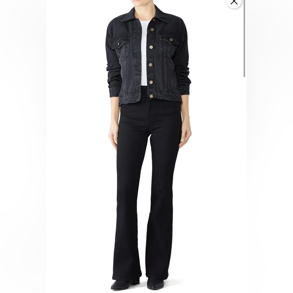DENIM & BONE Wild and Free Black Denim Jacket Oversized Sz Small Free People - Picture 10 of 16